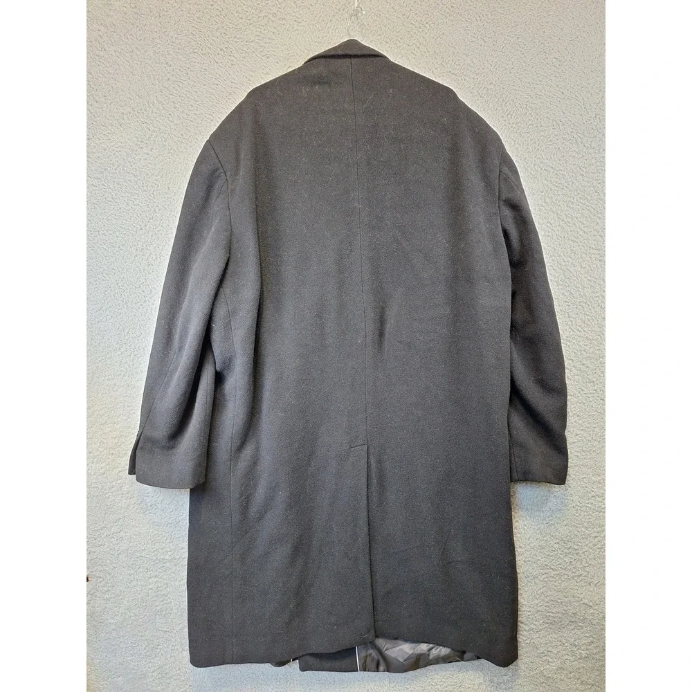 Chaps Overcoat Mens 50L Black Wool Blend Double Breasted Long Trench Coat Formal